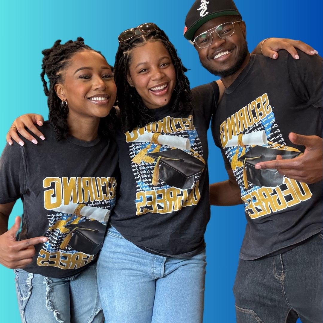 Bold graduation-themed scholarship support t-shirt with powerful message and graphic design.