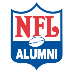 Shield-shaped NFL Alumni logo with NFL in large red letters above a football graphic, and ALUMNI in white letters on a blue background below.