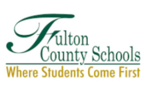 Logo for Fulton County Schools with green text. Below, a slogan in gold reads: Where Students Come First.