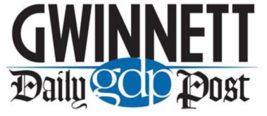 Logo for the Gwinnett Daily Post newspaper, featuring bold black text for GWINNETT and stylized script for Daily Post, with gdp in lowercase letters inside a blue oval.